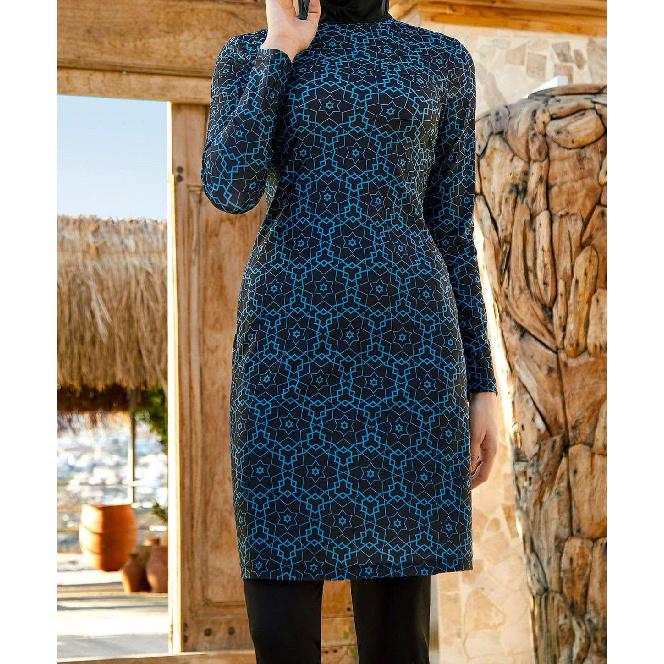 Costum de baie modest din 2 piese pentru femei musulmane, cu imprimeu albastru fluture cu frunze, costum de baie cu acoperire completă, set costum de baie pentru plajă, costum de baie burkini, multicolor