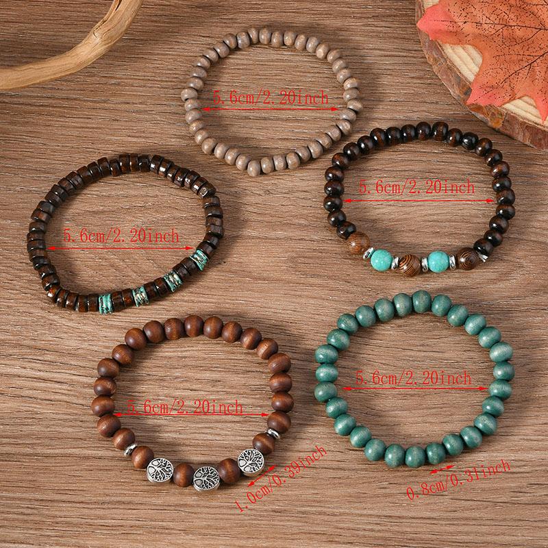 Lucky Life Tree Charm Hand  Gifts Boho Wood Beads Bracelets Women Men Layered Stackable Ethnic Style Beaded Wristbands