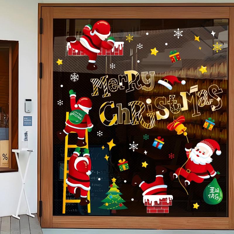 Christmas Decoration Stickers, Cartoon Santa Claus, Glass Stickers, Display Window Stickers, Door Stickers, Static Electricity Stickers