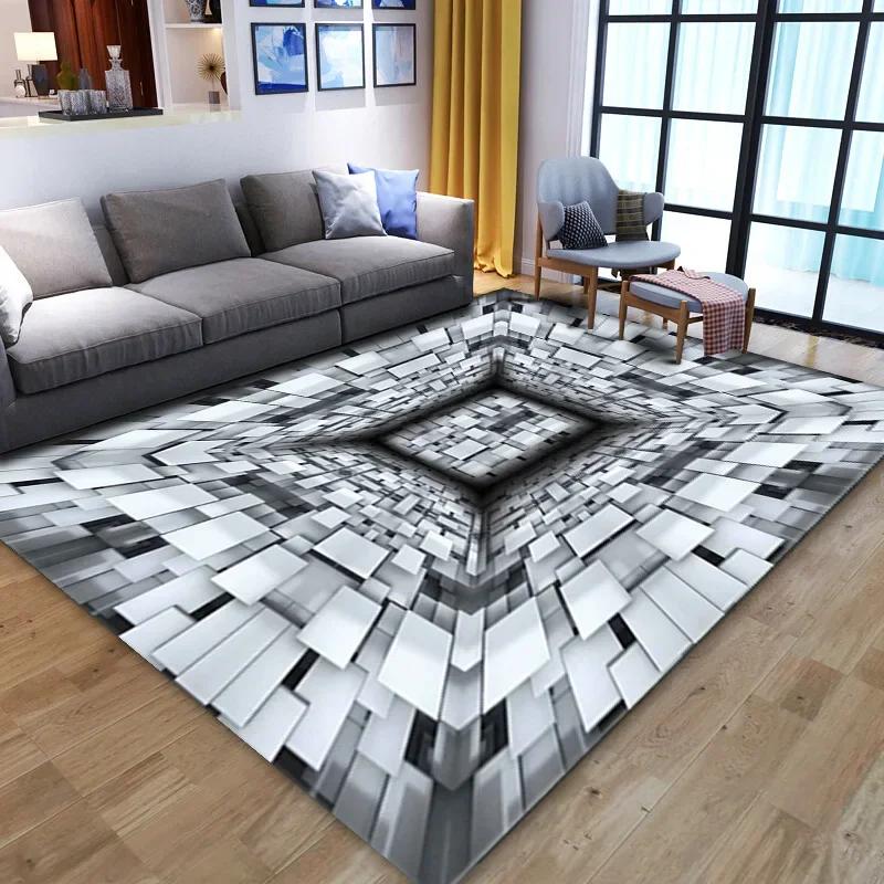 3D Vortex Illusion Teppich für Wohnzimmer Heimdekorationen Sofatisch Große Flächenteppiche Spielzimmer Rutschfeste Bodenmatte Alfombra