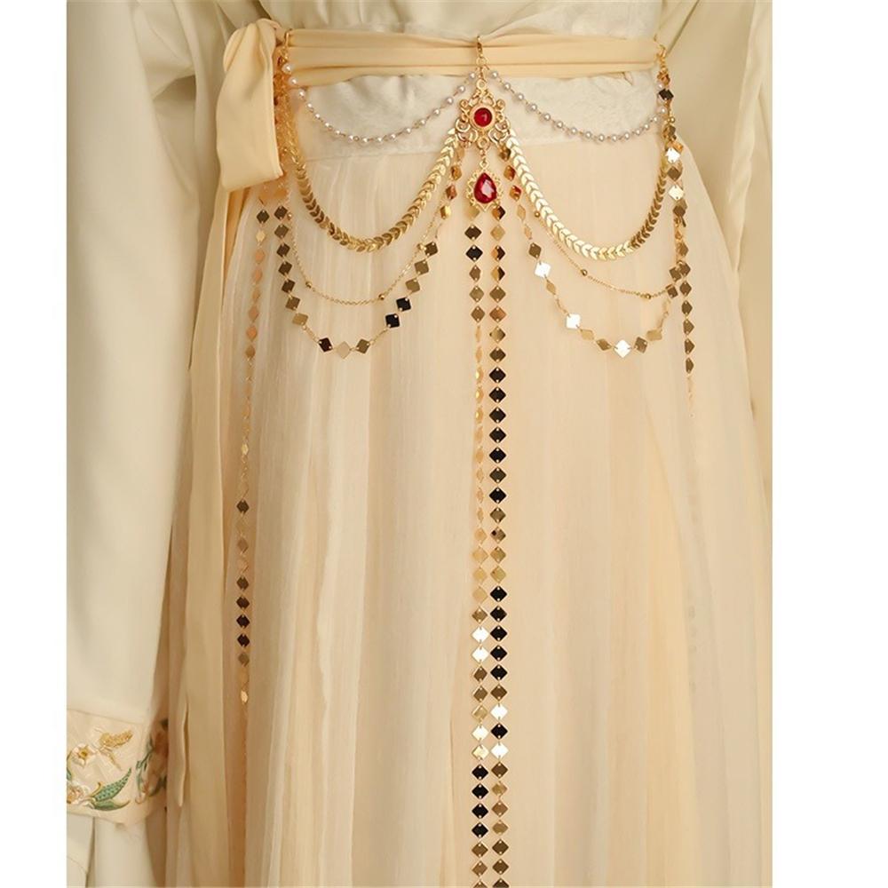 Detachable Hanfu Waist Chain Long Tassel Alloy Press Chain Hanfu Outfit Accessories  for Women