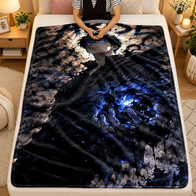 Flannel BlanketSolo Leveling Warm Soft Throw Blanket for Indoor Sofa Bed Living Room Use