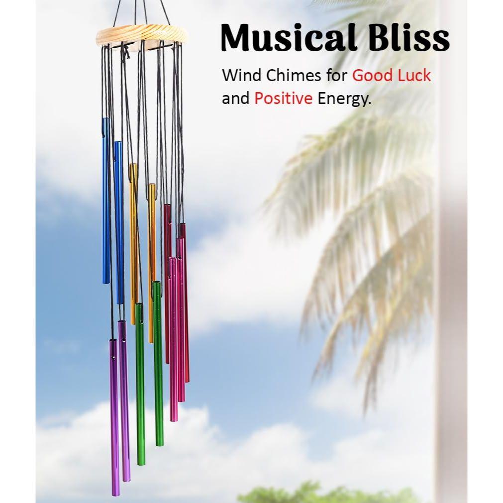 Wind Chimes for Home Décor – Positive Energy Decoration for Living Room, Bedroom, Multicolor 12-Pipe