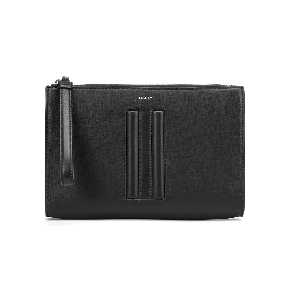 Bally Mythos Palladium Metal Zipper Closure Recycled Leather And Recycled Cowhide Clutch Men Clutch Black 6308766
