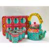 Traditional Hand Painted Kettle With 6 Handpainted Glass, Tray, Multicolour, Set Of 8 Pcs, 1 Liter