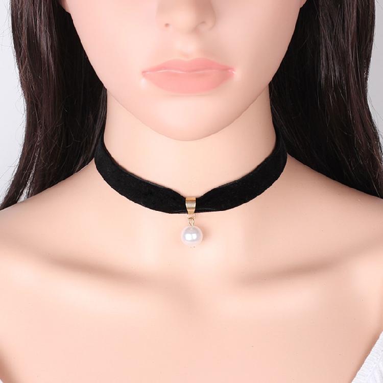 Pearl Choker Necklace for Women Jewelry Black Velvet Rope Collar Choker Necklace