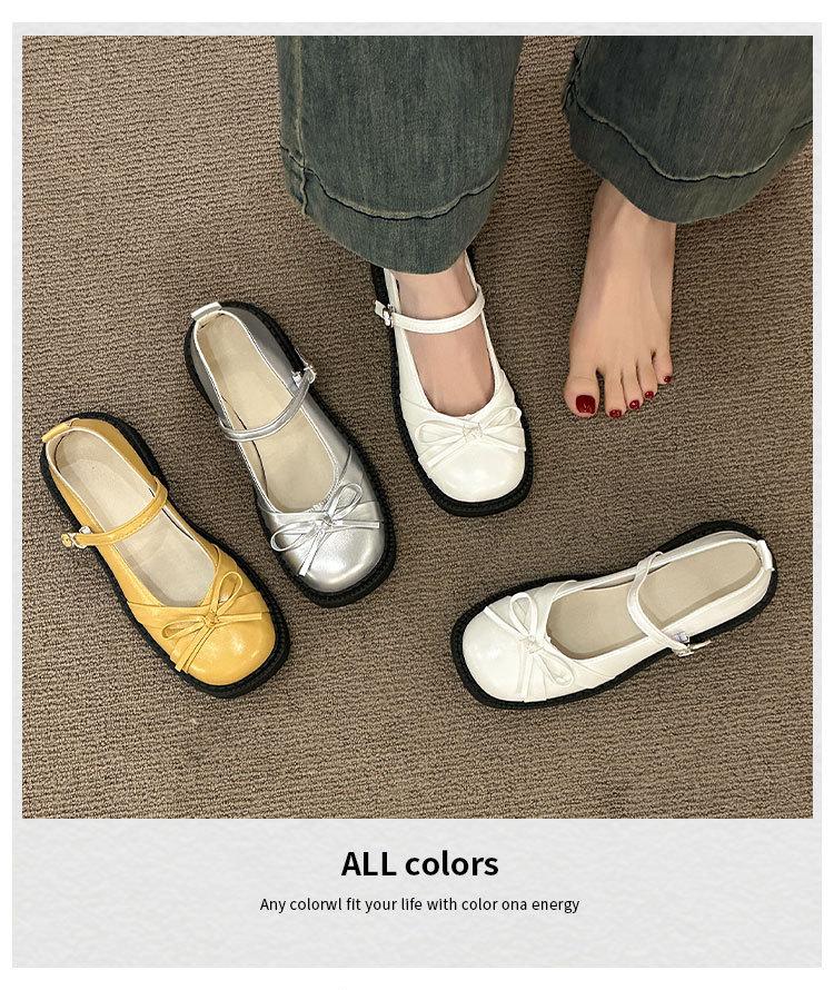 Round Head Shallow Mouth Bow Single Shoes Spring 2025 New Fashion Versatile Mary Jane Soft Sole Small Single Shoes Women's Shoes