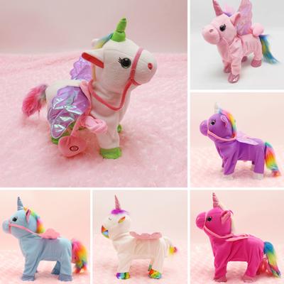 Electric Plush Flying Horse Toy with Rope Singing Walking Horse Plushie Toddlers Boys Girls Interactive Simulation Stuffed Animal Toy