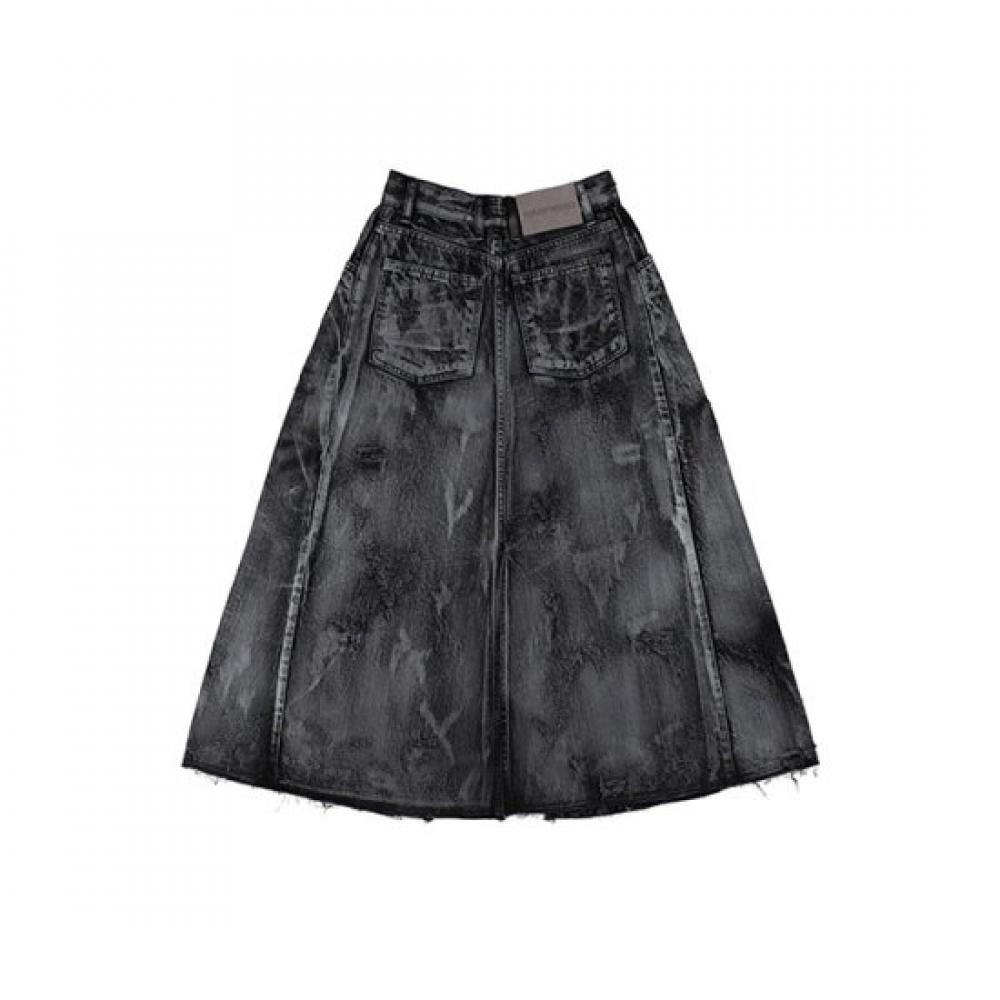 People Of The World Damage Crack Washed Denim Skirt 24fw