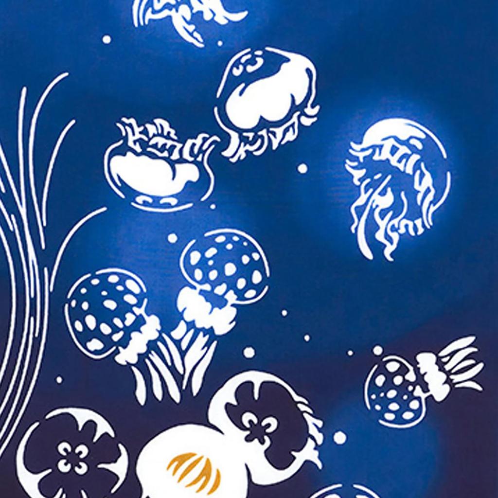 Miyamoto Towel Kenema Tenugui Hand Summer Jellyfish Made in 35 x Product Number 50212 Towel, Design, Japan, Navy, Approx. 90cm,