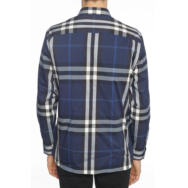 Burberry Stretch Cotton Poplin Shirt Navy White 40234821