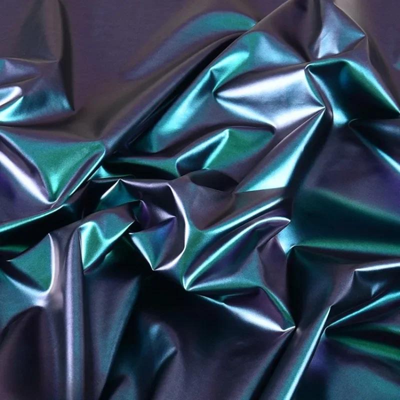 100x150cm Pu Leather Chameleon Waterproof Down Coat Fabric Glossy Symphony Gradient for Leather Jacket Fabric Materials