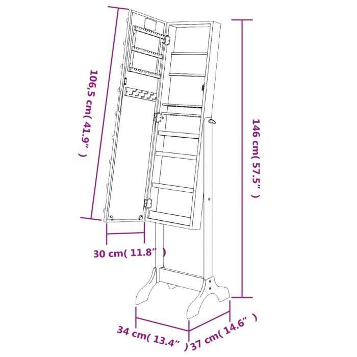 VidaXL White Standing Mirror with White LED 34x37x146 Cm 351766