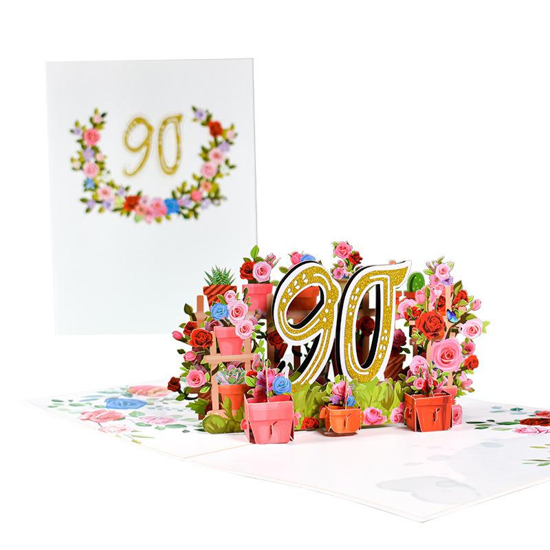 

Cartoon 3D Ballon Greeting Card Blossom Pop Up 50/60/70/80/90/100 Anniversary Card For Birthday Valentine S Day