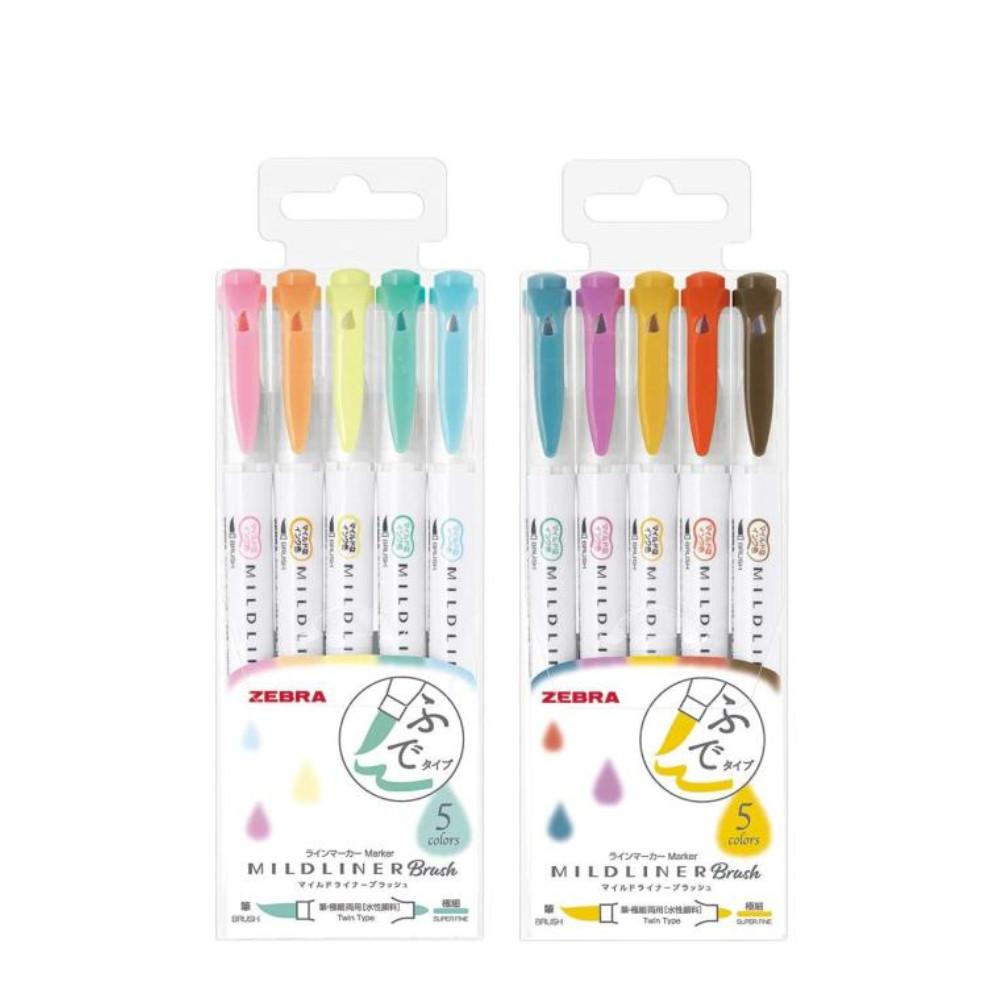 Zebra Mild Liner 5Color Set Fluorescent Pen Brush ExtraFine Twin Slightly Fluorescent  Harmonious Mild