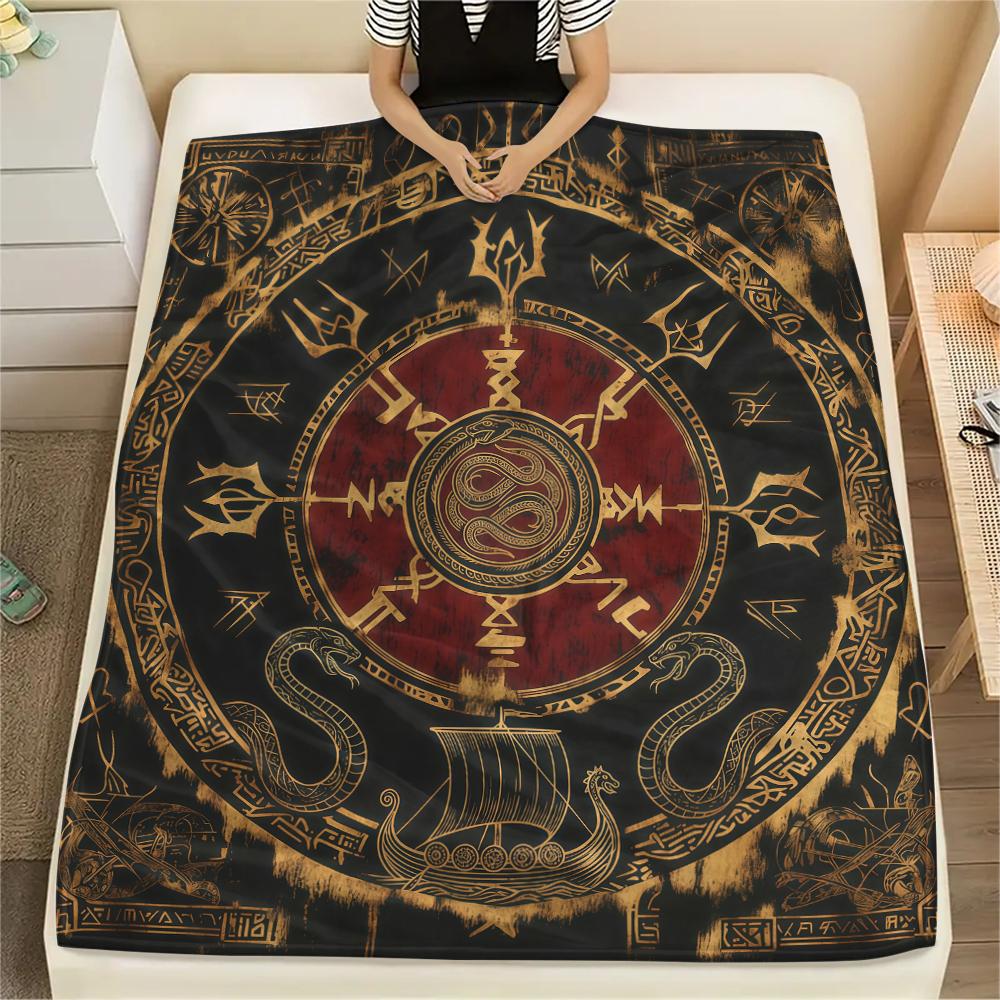 Viking animal snake Print Flannel Blanket High quality Comfortable for All Seasons Home Decor Warmth and Comfort Perfect for Christmas Gifts