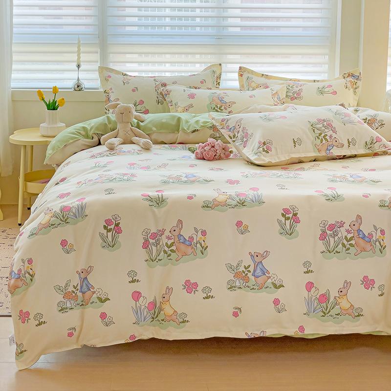 Klasse A Säuglings- und Kleinkindqualität Ins Kleiner Frischer Verdickter Abgeriebener Vier-Teile-Satz Hautfreundliche Laken Gewaschene Baumwolle Bettbezug Schlafsaal 3-teiliges Set