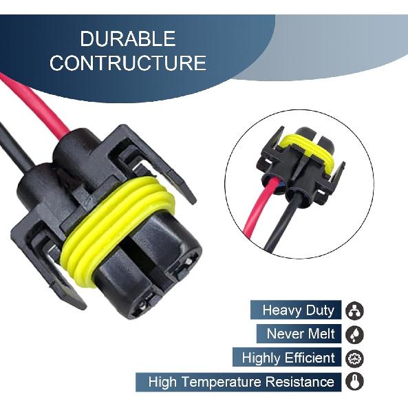 Pack-2 H11 Socket Wire Harness Connectors, Waterproof Fog Light Harness Plug, Multi-Purpose Pigtail Adapter Plug, For Fog Light High Low Beam Bulb