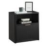 Grooved nightstand with open drawer and gold handles, space-saving, suitable for bedroom and living room, black