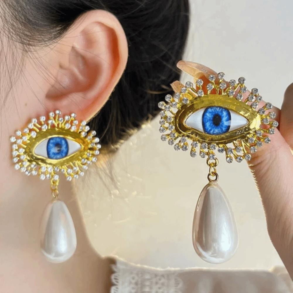 Vintage Eyes of Demon Stud Earring Pearl Women Stud Earrings Luxury Devil's Eye Earrings  Jewelry