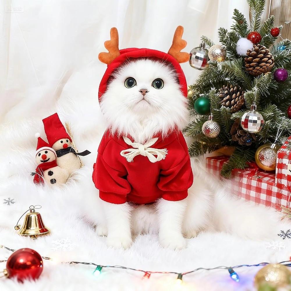 With Pockets Pet Elk Cosplay Costume Thickened Fleece Lining Cat Christmas Costume for Dog Cat