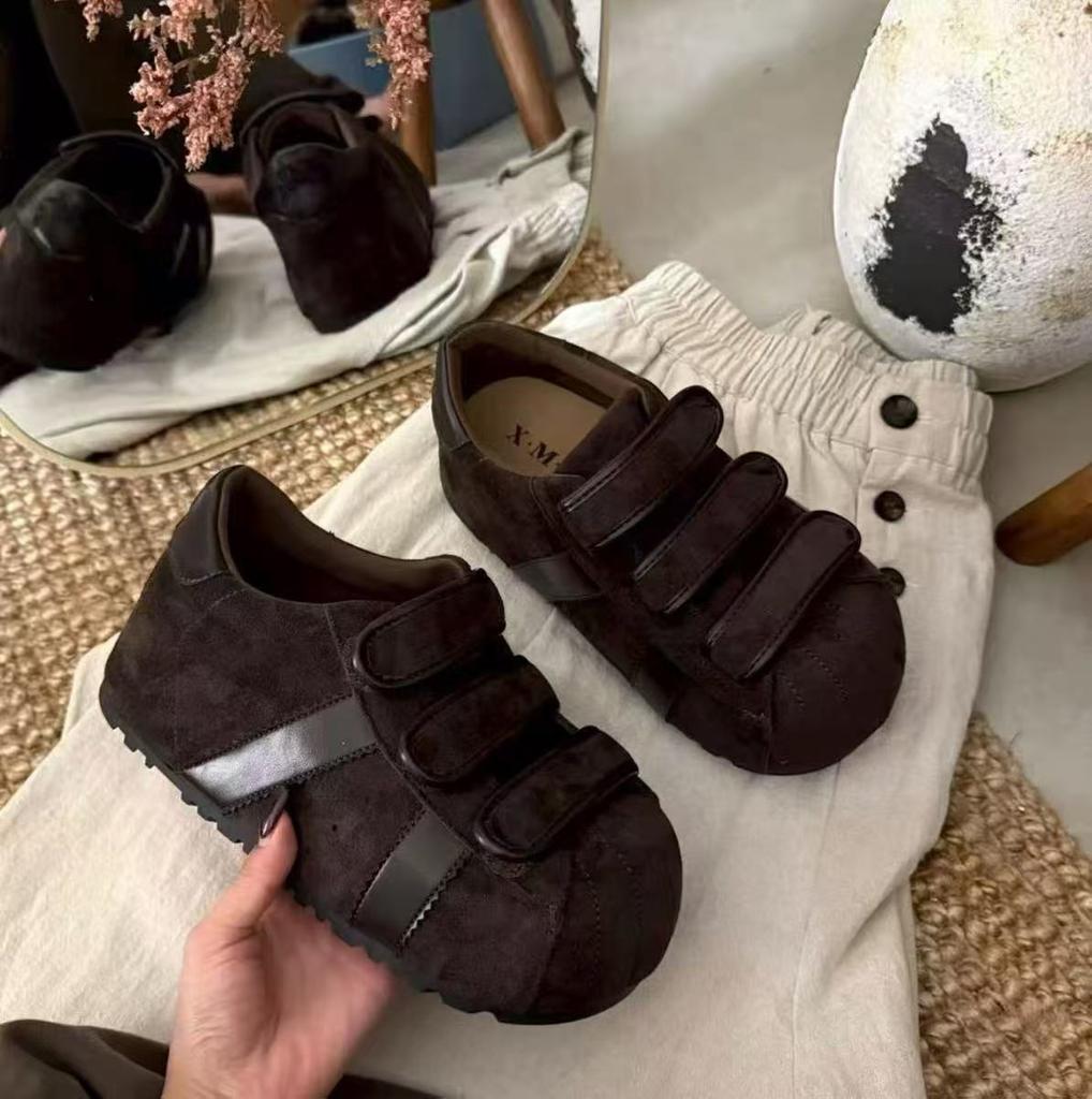 Ugly cute shell head German training shoes women's 2025 new retro matte leather Velcro big head board shoes foreign style women's single shoes