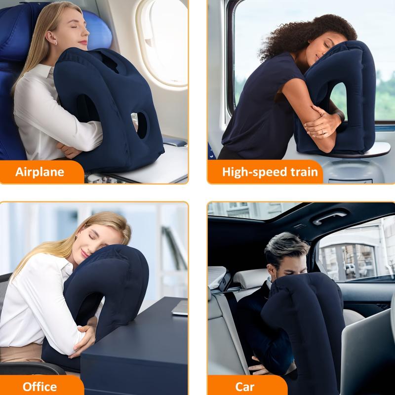 Inflatable Travel Pillow Airplane Neck Pillow with 360 Chin Support Portable Ergonomic Head Support for Flight Train Car Office