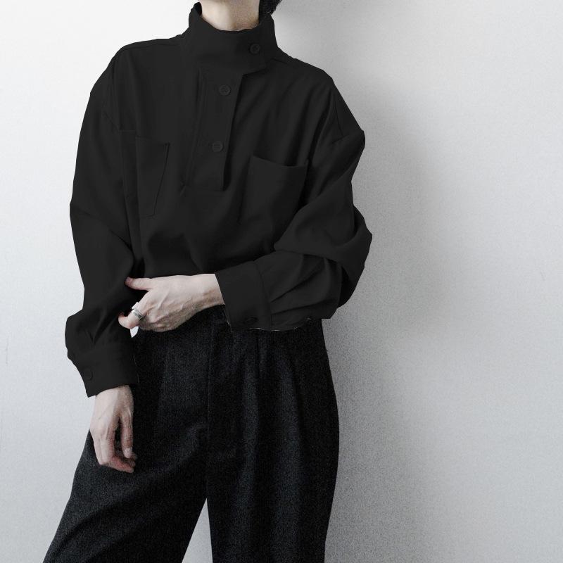 

Стильная и модная мужская рубашка с полуворотником, модный воротник-стойка, идеально подходит для повседневной носки весной. XL чёрный