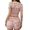 Women's Summer Pajama Set - Knitted Ribbed Short - Sleeve Top & Shorts Cozy Homewear