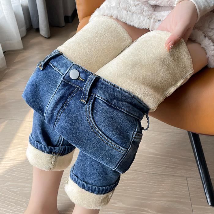 

Женские бархатные джинсы Y2K Plus, тонкие узкие джинсовые брюки-карандаш для женщин, корейская осенне-зимняя одежда 2023, брюки, уличная одежда 30 синий