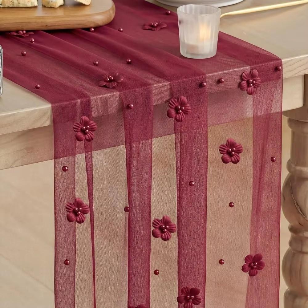 Romantic Tulle Table Runner Polyester Lace Table Runner New Sheer Table Cover For Table Decoration