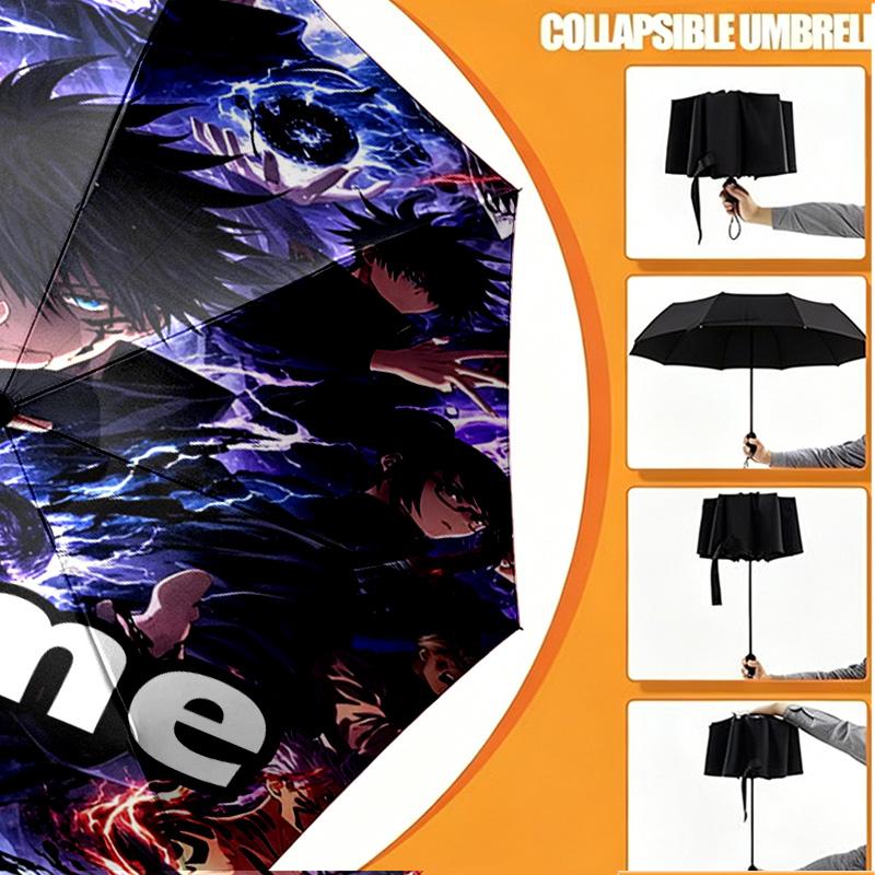 Custom Name Personalized Jujutsu Kaisen Print Umbrella, Auto Open Close, 8‑Rib Sturdy Frame, Commute Camping Hiking Use, Birthday Gift