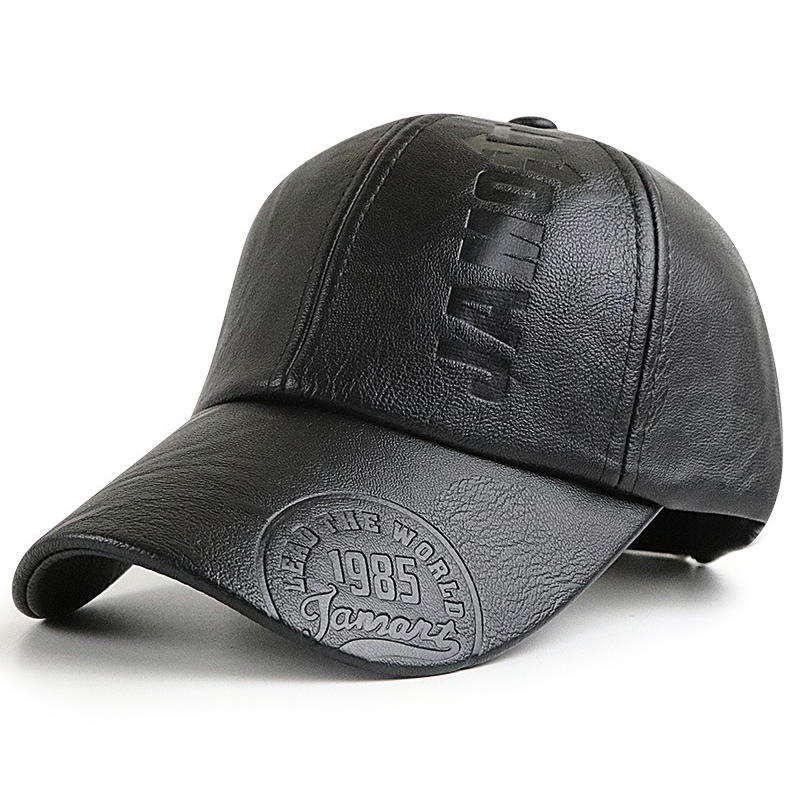 PU Leather Thicken Warm Vintage Baseball cap for Men Autumn Winter