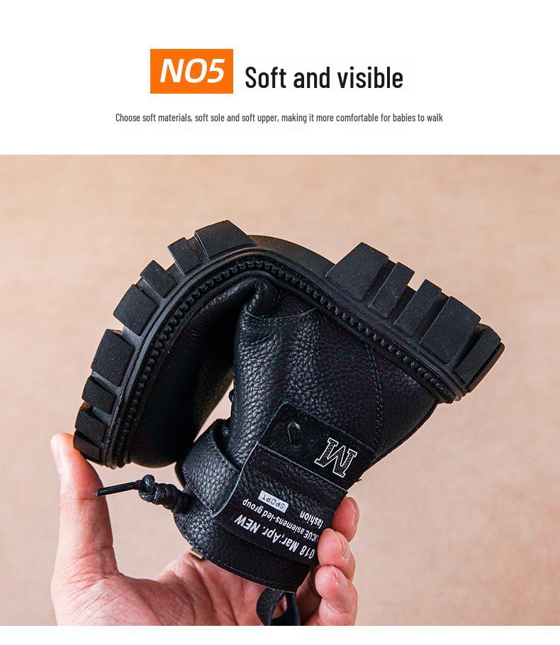 Boys' 2025 Autumn/Winter Fashion Casual Leather Ankle Boots for Middle and Big Kids - Korean Style