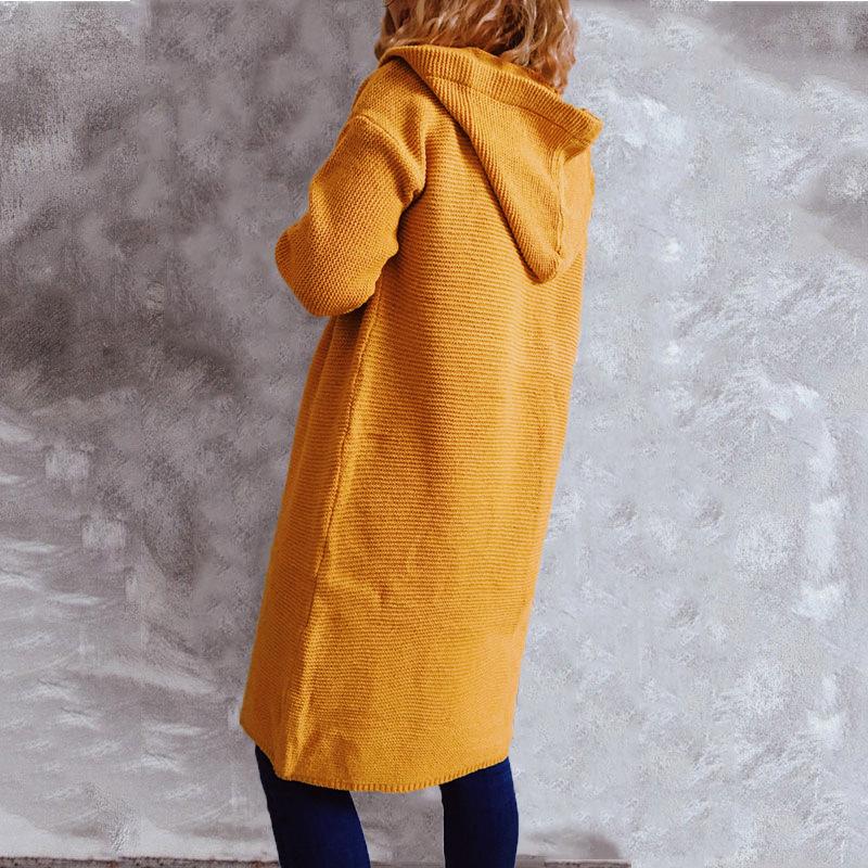 Autumn and winter new casual simple long sleeved button hooded sweater cardigan jacket for women 3530 EMA