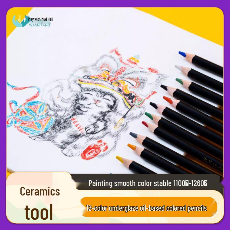 Ceramic Underglaze Oil-Based Colored Pencils, 12 Colors for Bisque Pottery Painting & Clay Play