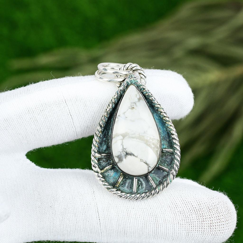 Natural Howlite Gemstone Pendant 925 Sterling Silver Indian Jewelry For Girls