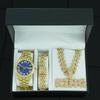 Hiphop Hot Selling Diamond KING Letter Pendant Hiphop Miami Hip Hop Necklace Bracelet Watch Set Premium