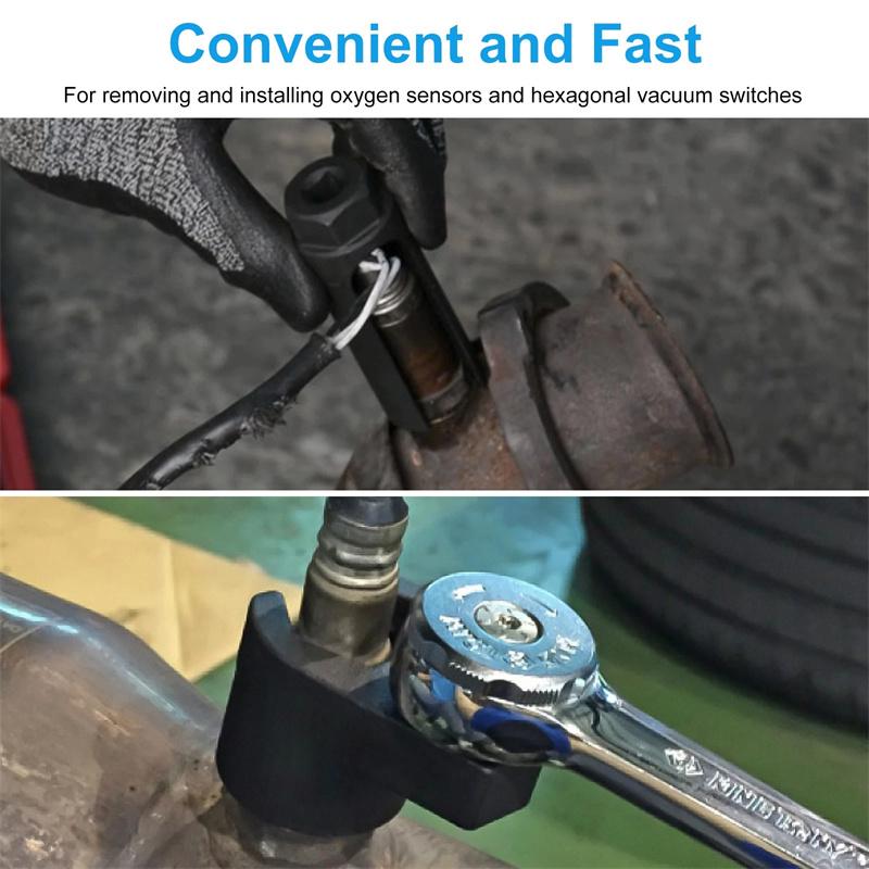 2 Pcs O2 Oxygen Sensor Removal Tool Set 7/8" 22Mm Slotted Socket 3/8" 1/2" Drive Drive Car Oxygen Sensor Socket Wrench