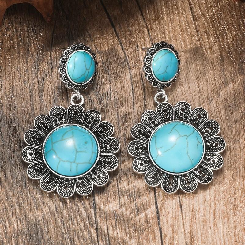 BLINGBAY Pendant Women's Bohemian Turquoise Earrings Retro Ethnic Earrings Geometric Gemstone Earrings Girls Party Birthday Jewelry Gift