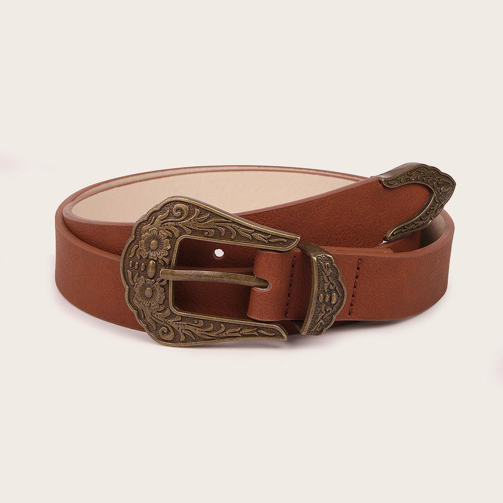 New Antique Bronze Three-piece Set, Retro Brown Western-style PU Women's Belt, Domestic Sales, Versatile Women's Belt