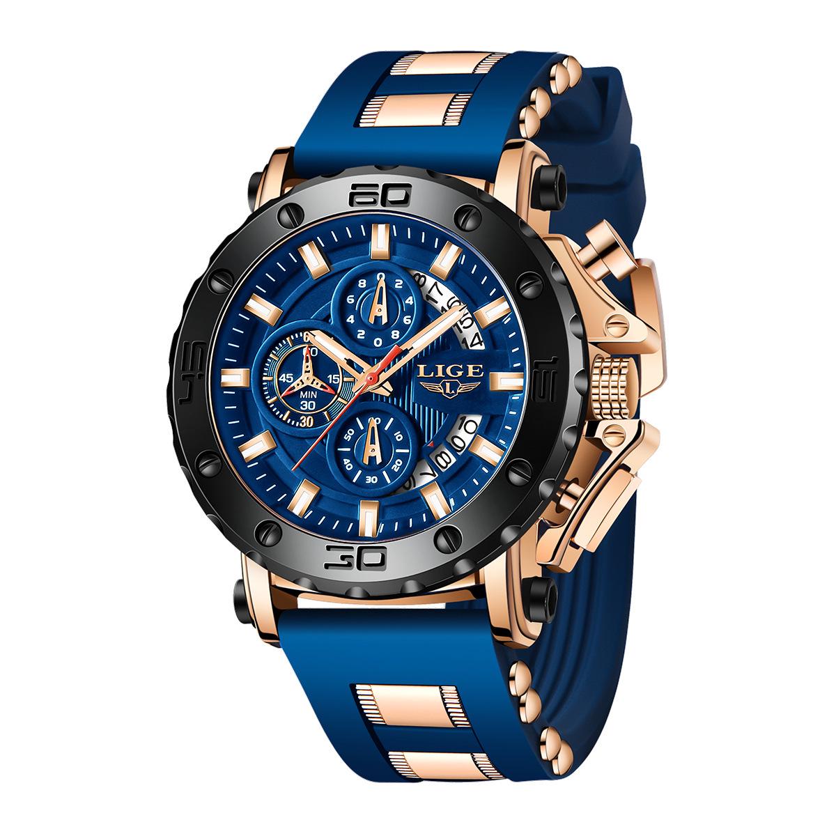 LIGE Men s Multifunctional Quartz Watch: Trendy, Waterproof, with Calendar