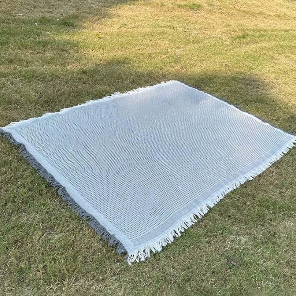 Linen Outdoor Picnic Mat Large Size Camping Ground Cloth Washable Tablecloth with Tassel  Grassland
