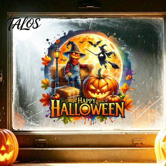 Holiday Gift for Friends Halloween Static Sticker, Cartoon Candy Jar/Scarecrow Shape Window Clings, DIY Wall Decor PVC Removable Decorative
