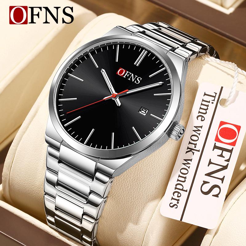 OFNS Classic Unisex Quartz Wristwatch with Calendar, Luminous Hands, 30M Waterproof, Thin Design, High-Value Bar Index.