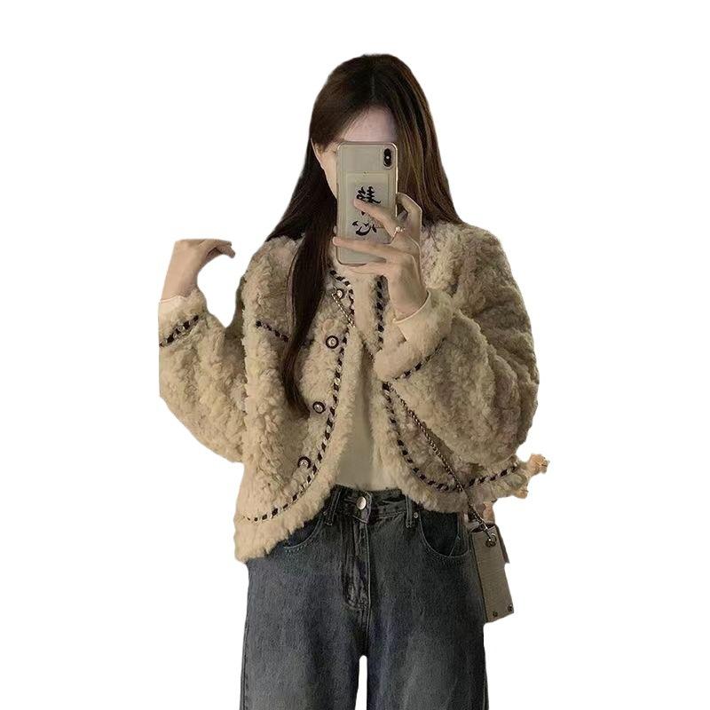 Imitation Lamb Wool Fur Jacket Women's Autumn and Winter Clothing Loose Short Small Thickened Top Women's Light