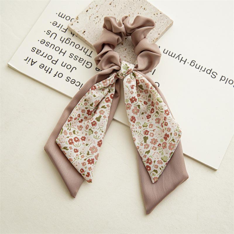 Fashion Floral Hair Bands Girls Bow Scrunchies Korean Pontail  Double-deck Scarf Hair Ties Hair Accessories Hairband Party Gift