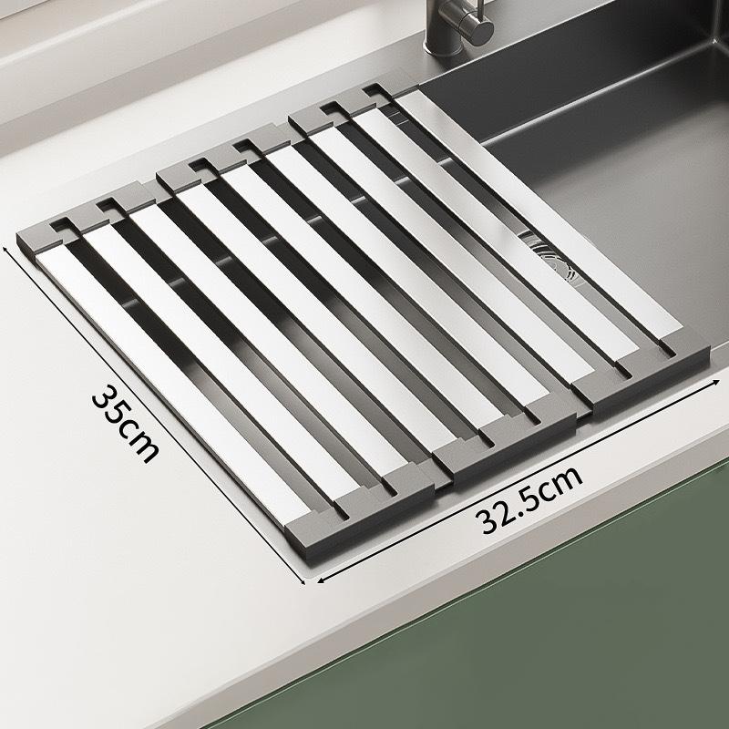 

304 Stainless Steel Kitchen Sink Drain Rack Foldable Dish Drainer Rack Rack Sink Bowl and Dish Storage Rack Drying Storage Shelf
