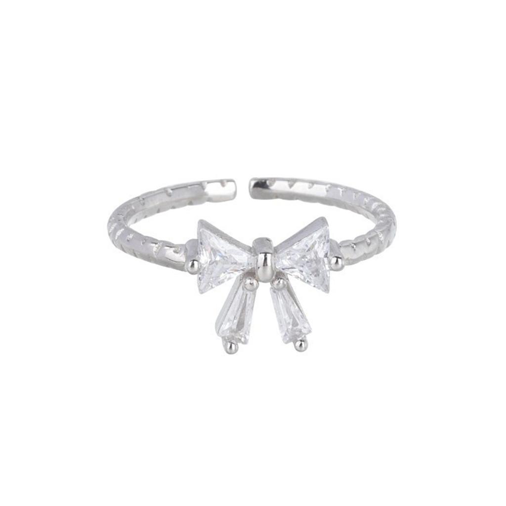 Elegant White Bowknot Rings Open Rings for Women and Girls Adjustable Zircon Jewelry Perfect for Parties and Dates