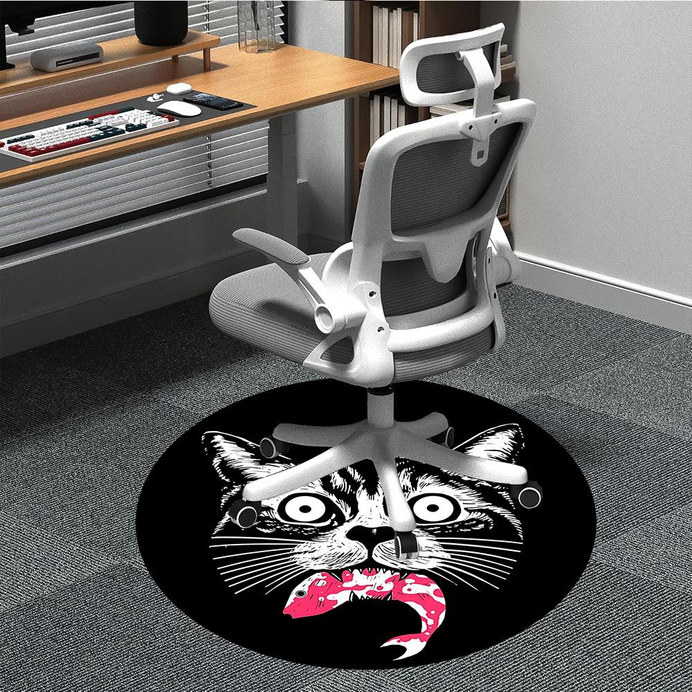 1pc Cat Fish Office Round Area Rug, Under Office Chairs Bedroom Living Room Home Decor, Room Deco, Available In Various Sizes